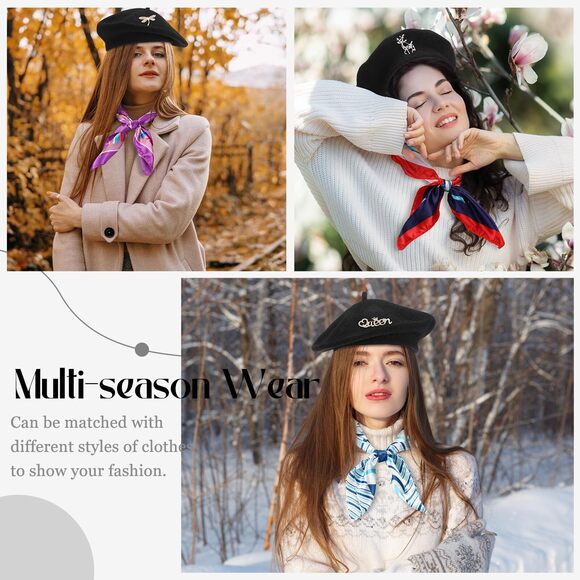 4893 18 Pcs Halloween Beret Hats For Women With Silk Neck Scarf Brooch main image 4